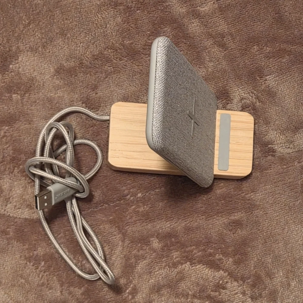 Gray Wireless Charger with Wooden Base